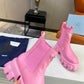 PRADA MONOLITH BRUSHED LEATHER BOOTIES PINK