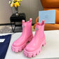 PRADA MONOLITH BRUSHED LEATHER BOOTIES PINK