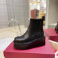 VALENTINO GARAVANI UNIQUEFORM V LOGO LEATHER PLATFORM BOOTS BLACK