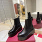 VALENTINO GARAVANI UNIQUEFORM V LOGO LEATHER PLATFORM BOOTS BLACK