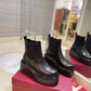 VALENTINO GARAVANI UNIQUEFORM V LOGO LEATHER PLATFORM BOOTS BLACK