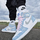 Designer Blue White Jordan 1 High Q ( Customs And Box ), Jordan 1 Sneakers Active
