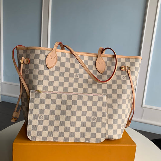 Neverfull N41605 MM Damier Azur Bag N41361 white Pink inside