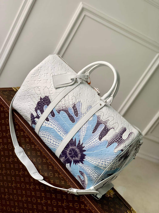 M21678 LU x YK Bandoulière Keepall 50 Travel bag white COWHIDE/ REAL LEATHER