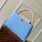 M21689 Capucines MM Handbag 31cm blue Silk texture cowhide