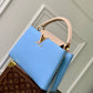 M21689 Capucines MM Handbag 31cm blue Silk texture cowhide