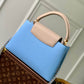 M21689 Capucines MM Handbag 31cm blue Silk texture cowhide