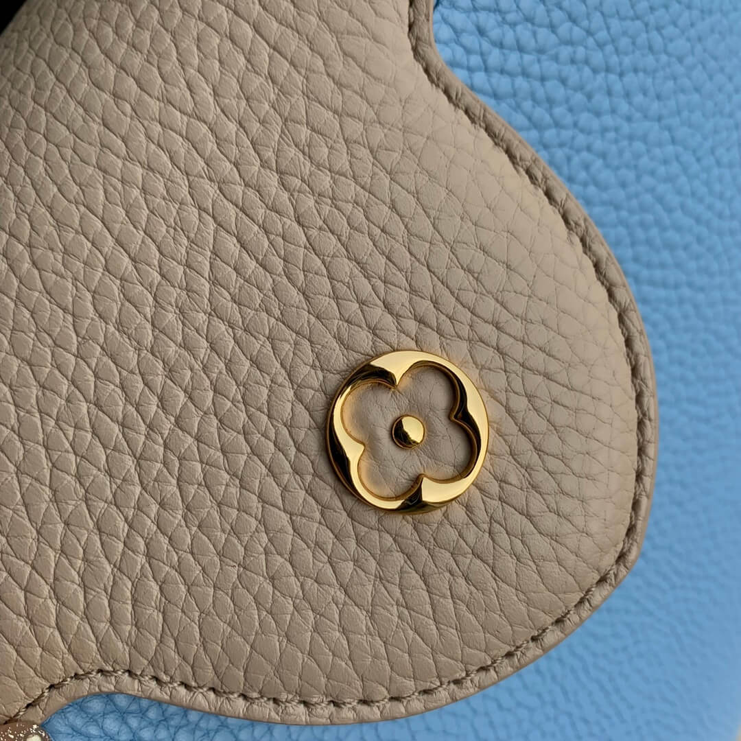 M21689 Capucines MM Handbag 31cm blue Silk texture cowhide