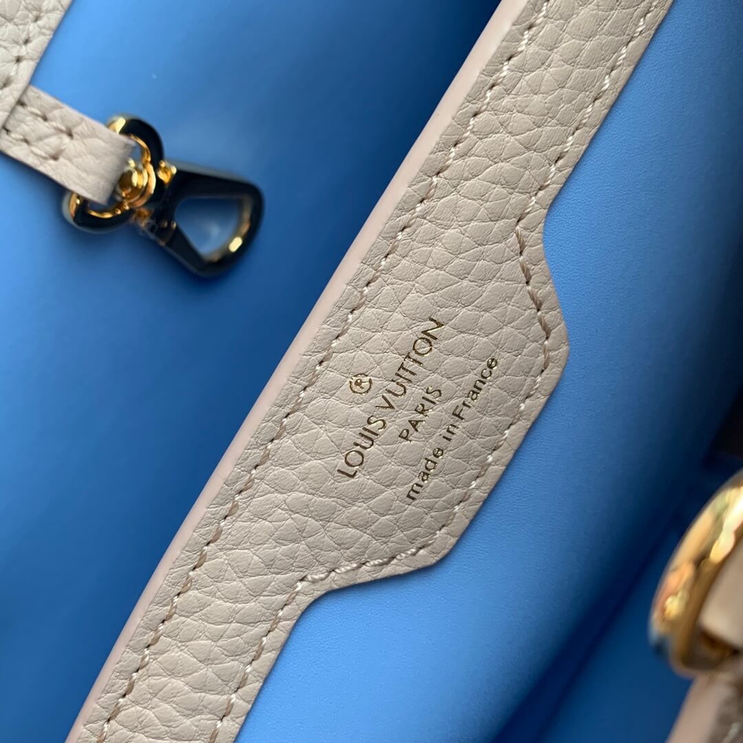 M21689 Capucines MM Handbag 31cm blue Silk texture cowhide