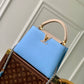 M21689 Capucines PM Handbag 27cm blue Silk texture cowhide