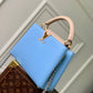 M21689 Capucines PM Handbag 27cm blue Silk texture cowhide