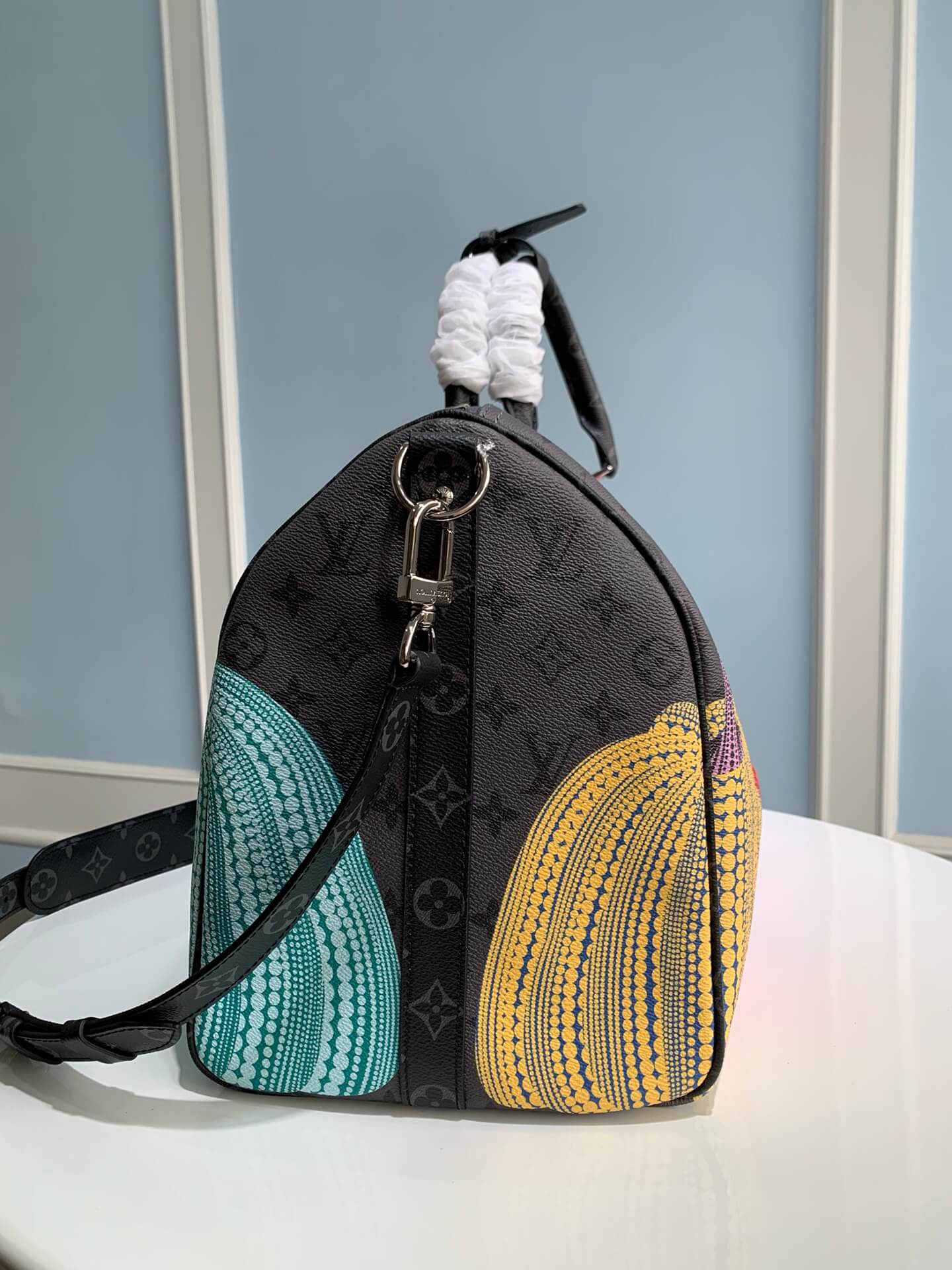 M46441 x YK KEEPALL Bandoulière 45 Monogram Black Flower COWHIDE/ REAL LEATHER