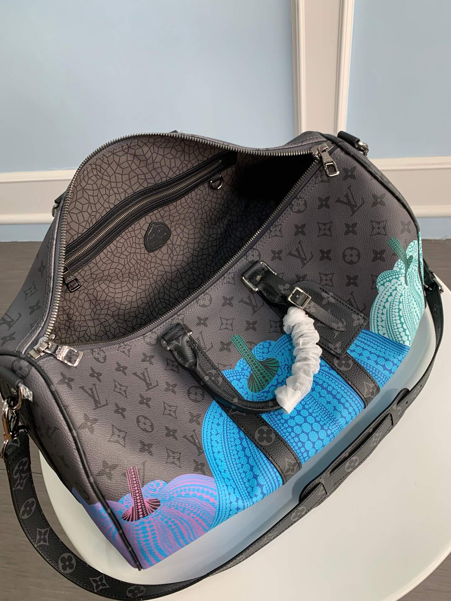 M46441 x YK KEEPALL Bandoulière 45 Monogram Black Flower COWHIDE/ REAL LEATHER