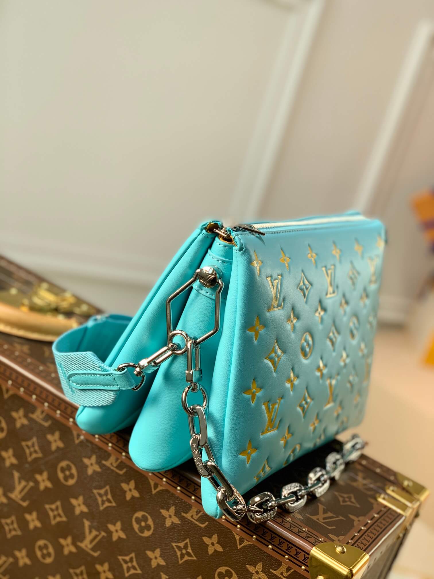 M57793 Pochette Coussin PM Monogram 26cm light blue yellow cowhide-leather