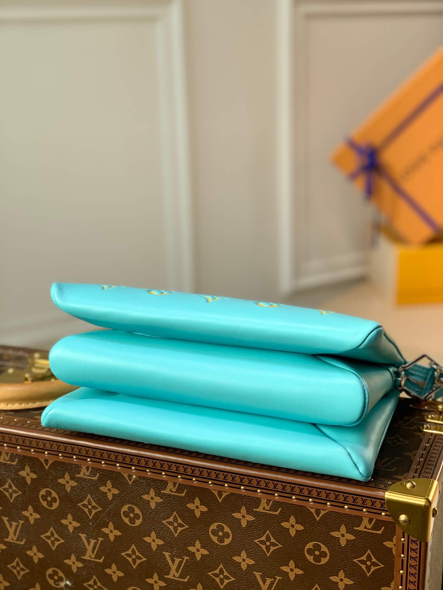 M57793 Pochette Coussin PM Monogram 26cm light blue yellow cowhide-leather