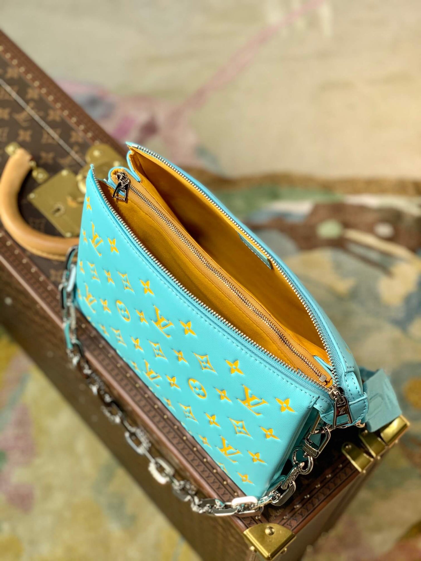 M57793 Pochette Coussin PM Monogram 26cm light blue yellow cowhide-leather