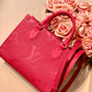 M45660 ONTHEGO PM tote bag Oversized monogrm empreinte leather Rose Red