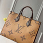 M45321 ONTHEGO MM TOTE BAG BROWN RED MONOGRAM REVERSE TORON