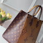 M45321 ONTHEGO MM TOTE BAG BROWN RED MONOGRAM REVERSE TORON