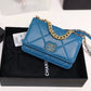 CHL 19 WOC Flap Bag 20cm Goatskin Leather Spring/Summer Act 1 Collection, Blue