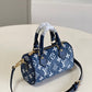 LV Nano Speedy Monogram Jacquard Denim Blue For Women, WoBags 6.3in/16cm LV M81168