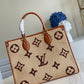 LV OnTheGo MM Tote Bag Monogram Raffia Tan For Women, Women’s Handbags, Shoulder Bags 13.8in/35cm LV M57707