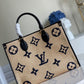 LV OnTheGo MM Tote Bag Monogram Raffia Navy Blue For Women,  Shoulder Bags 13.8in/35cm LV M57723