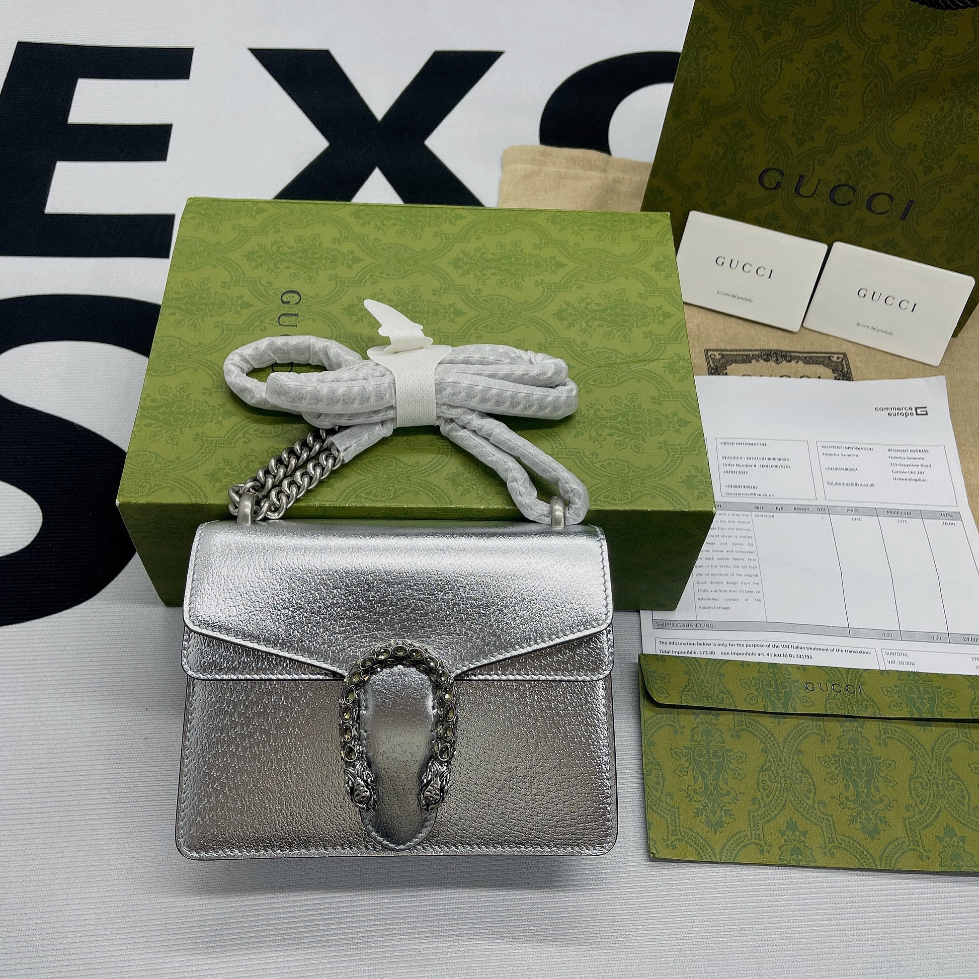 gg Dionysus Super Mini Bag Silver For Women, Women&#8217;s Bags 6.5in/17cm gg 476432 1TRBN 8173