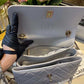 Chanel Classic Flap Bag Gold Toned Hardware Grey 9.8in/25cm