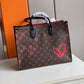 LV Onthego MM Fall In Love Monogram Heart Tote Bag Brown For Women 35cm LV