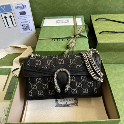 gg Dionysus Small gg Shoulder Bag Black And Ivory gg Denim Jacquard For Women 10in/25cm 499623 UN3BN 1274