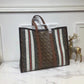 BB Monogram Stripe E-Canvas Portrait Tote Bag Bridle Brown For Women, Bags 15.7in/34cm
